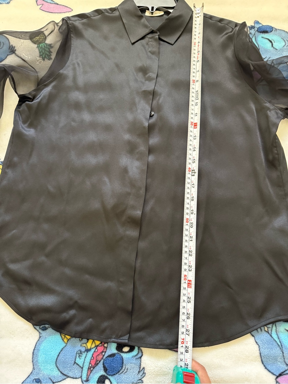 LILYSILK Black Mulberry Silk Sheer Sleeve Button Down Blouse Large Quiet Luxury - Picture 12 of 14